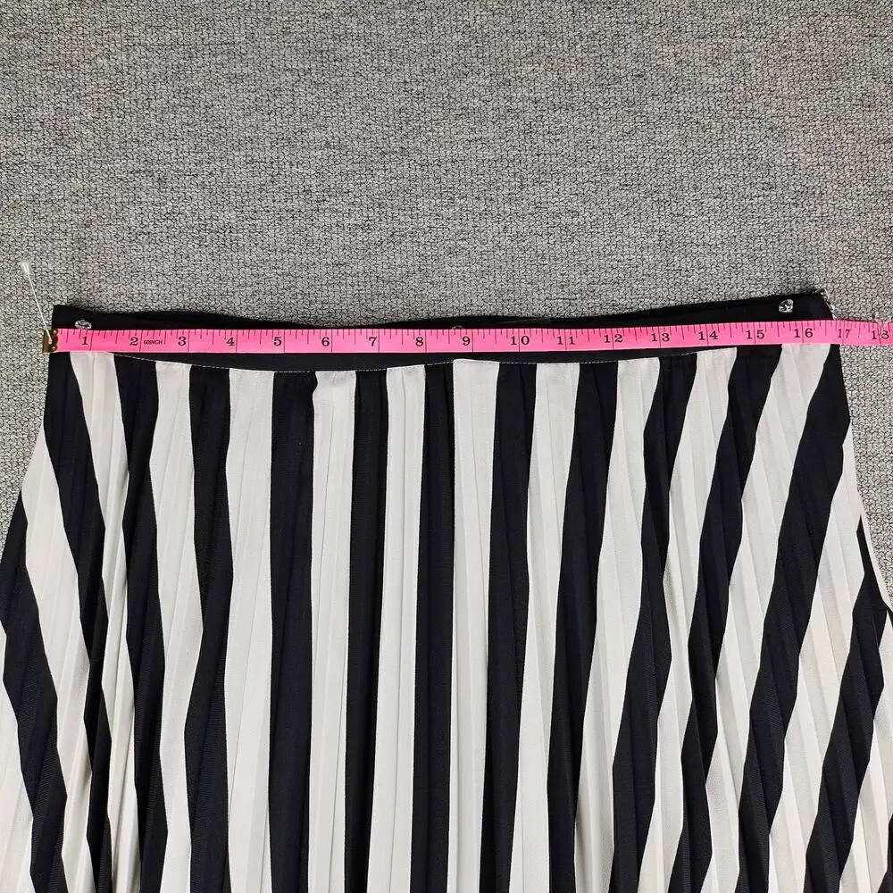 KARL LAGERFELD PARIS WOMEN'S STRIPED WHITE / BLACK PLEATED MIDI SKIRT SIZE 10